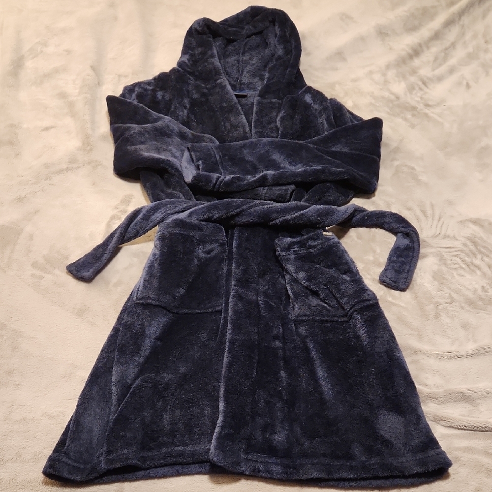 Eddie Bauer Kids Navy Blue Fleece Hooded Bathrobe Large (14/16)